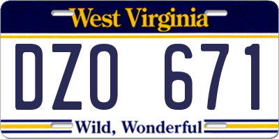 WV license plate DZO671