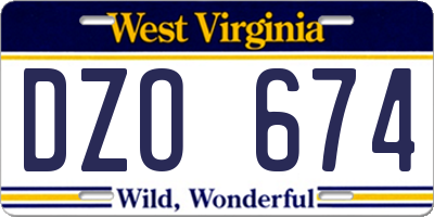 WV license plate DZO674