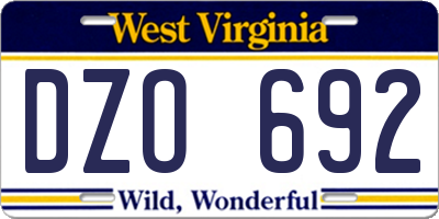 WV license plate DZO692