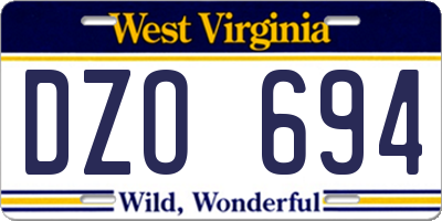 WV license plate DZO694