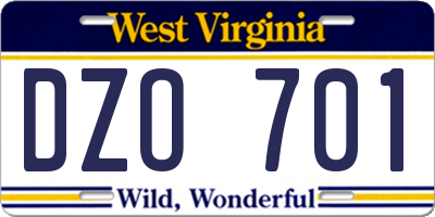 WV license plate DZO701