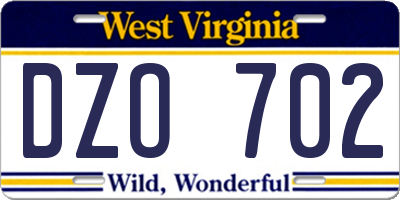 WV license plate DZO702