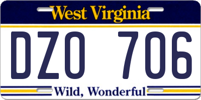 WV license plate DZO706