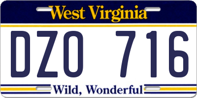 WV license plate DZO716