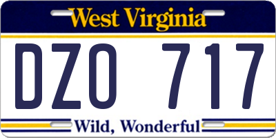 WV license plate DZO717