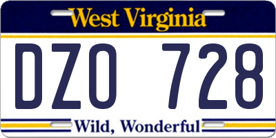 WV license plate DZO728