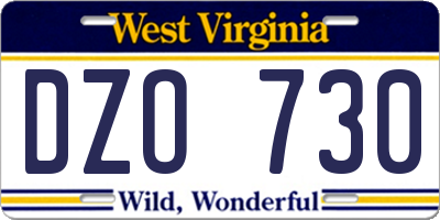 WV license plate DZO730