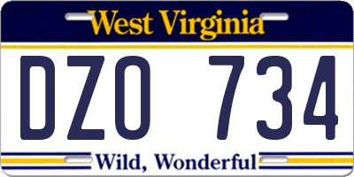 WV license plate DZO734