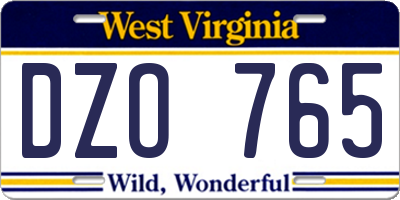 WV license plate DZO765
