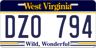 WV license plate DZO794