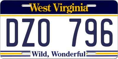 WV license plate DZO796