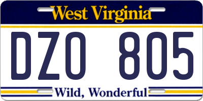 WV license plate DZO805