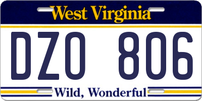 WV license plate DZO806