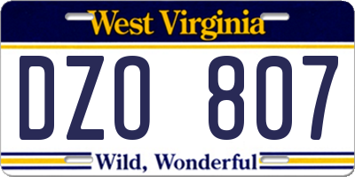 WV license plate DZO807