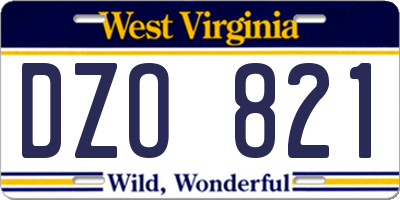 WV license plate DZO821