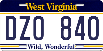 WV license plate DZO840