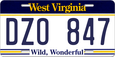 WV license plate DZO847