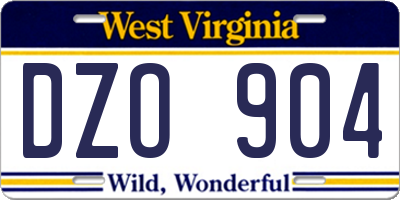 WV license plate DZO904