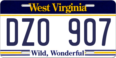 WV license plate DZO907