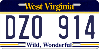 WV license plate DZO914