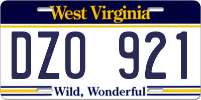 WV license plate DZO921