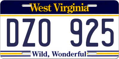 WV license plate DZO925