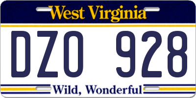 WV license plate DZO928