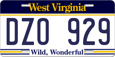 WV license plate DZO929
