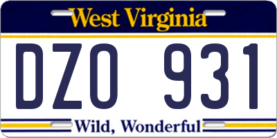WV license plate DZO931