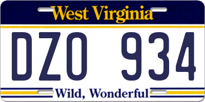 WV license plate DZO934