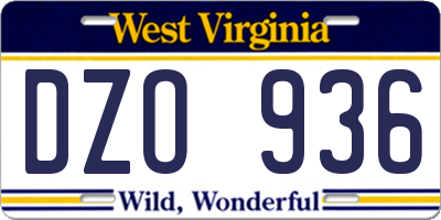 WV license plate DZO936