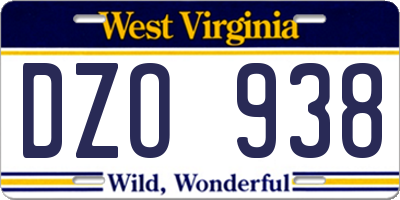 WV license plate DZO938