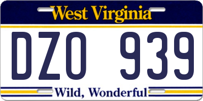 WV license plate DZO939