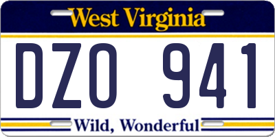 WV license plate DZO941