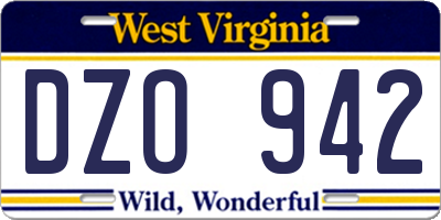 WV license plate DZO942