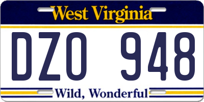 WV license plate DZO948