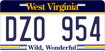 WV license plate DZO954