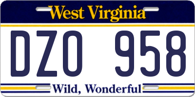 WV license plate DZO958