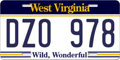WV license plate DZO978
