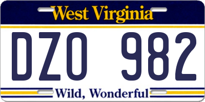 WV license plate DZO982