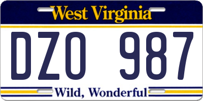 WV license plate DZO987