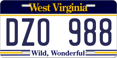 WV license plate DZO988