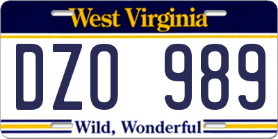 WV license plate DZO989