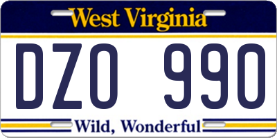 WV license plate DZO990