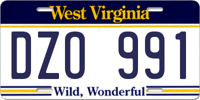 WV license plate DZO991