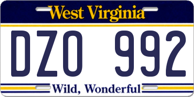 WV license plate DZO992