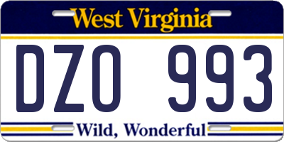 WV license plate DZO993