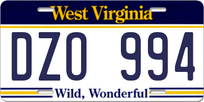 WV license plate DZO994