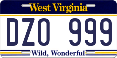 WV license plate DZO999