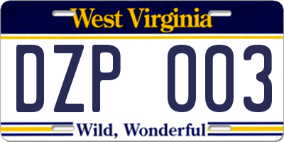 WV license plate DZP003